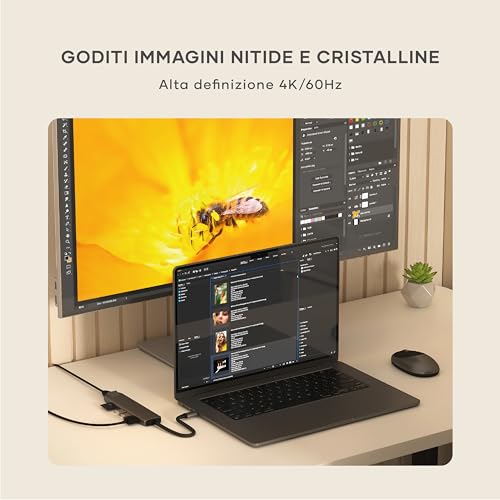 SATECHI 7 in 1 USB C Hub Slim Plus, HDMI 4K a 60Hz, PD da 100W, 2x Porte USB-A, Ethernet, SD/MicroSD – per MacBook Air e Pro, iPad, iPhone, Windows, Surface, ThinkPad, Chromebook – Grigio Siderale - Hub USB - Immagine 4