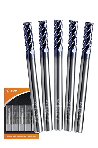 Image of ACCUCUT I4KES 1 /8 inch Carbide Square End Mill- 4 Flute Milling Bit Set for Steel, Forge Hardened Steel, Copper, Alloys & Materials < HRC 50 - AlTiCrN Coating CNC Router Bit, 45 Degree Helix (5 pcs)