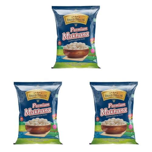 Image of Dried Treats Makhana 500 Grams (2 X 250 Grams) Fit for Fasting Crunchy and Gluten-Free Fox Nuts Rich in Protein Ideal for Healthy Snacking Phool Makhana for Roasting & Cooking (Pack of 3)