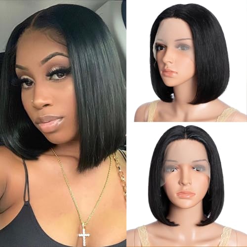 JOEDIR HAIR Bob Lace Front Wig Human Hair Short Bob Wig ８inch Natural Black T Part Lace Bob Wig for Black Women 150% Density