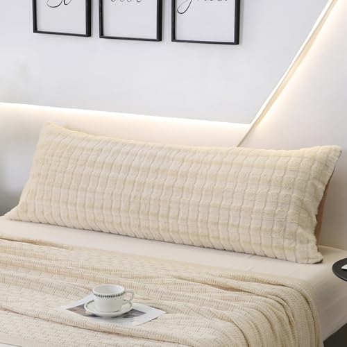 Merryword White Body Pillow Cover Faux Fur Body Pillow Cover 21 X 54in Deluxe Plush Decorative Bed Long Pillowcase for Couch Sofa Bedroom Livingroom