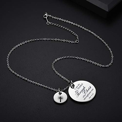 UOIPENGYI Christian Necklace Bible Verse Cross Pendant Prayer Charm Necklace Faith Religious Jewelry for Women Girls4