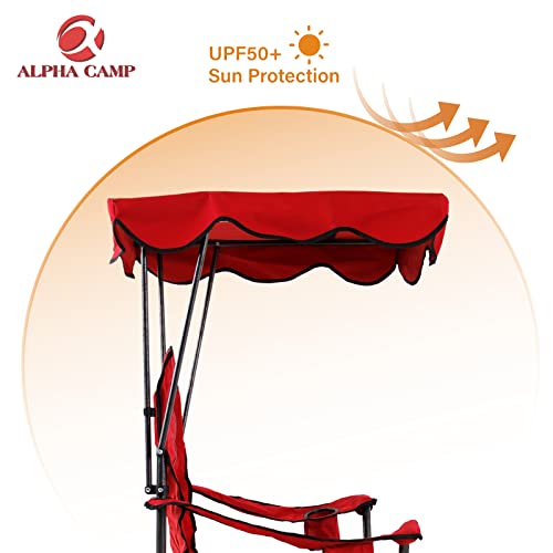 Alpha Camp Oversized Camping Chair With Shade Canopy, Folding Lawn Chairs With Cup Holders, Camping Lounge Chair For Travel Hiking Beach Fishing #TOP5