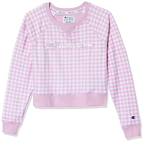 Champion Women's Campus French Terry Crew, Gingham/Ice Cake, X Small