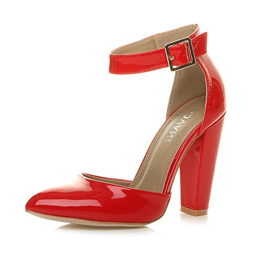 Damen Hochblockabsatz Mode Schnalle Spitz Pumps Knöchelriemen Schuhe Größe 3 36 Cover