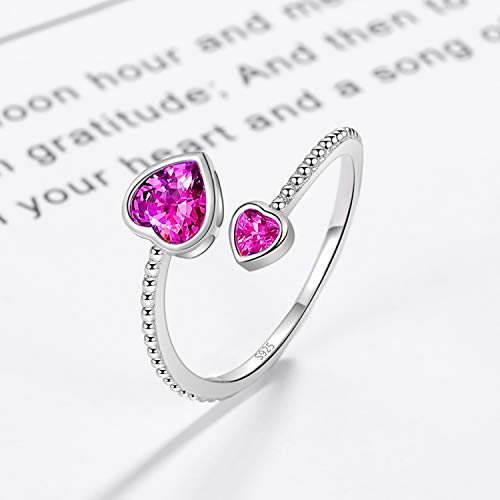 Step Forward S925 Sterling Silver July Birthstone Ring For Women, Adjustable Rose Red Heart Promise Rings For Bbf, Constellation Birthday Thanksgiving Day Christmas Valentine'S Day Gifts Jewelry thumb #5