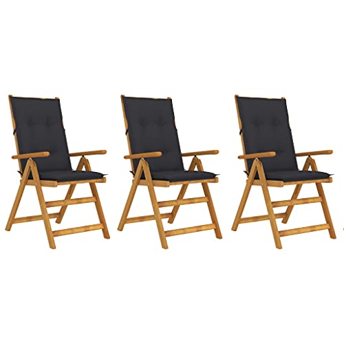 Yunir Silla Plegable para Patio Al Aire Libre, 3 Piezas de Sillas de Comedor de Patio Ajustables Plegables de Madera con Cojines, Silla de Jardín Al Aire Libre, para Balcón, Terraza,