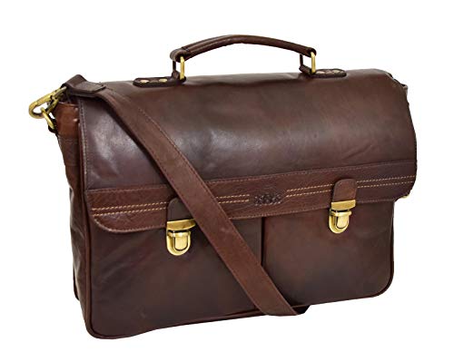 Genuine Brown Leather Briefcase for Mens Soft Satchel Business Office Laptop Bag, Gift for Men, Brown, M