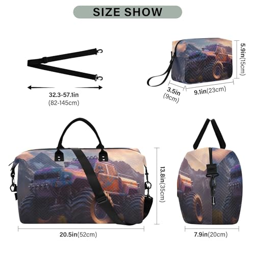 Large Travel Duffel Bag, Red Truck Sports Tote Gym Bag, Shoulder Weekender Overnight Bag for Women Men, Carry On Luggage with Toiletry Bags3