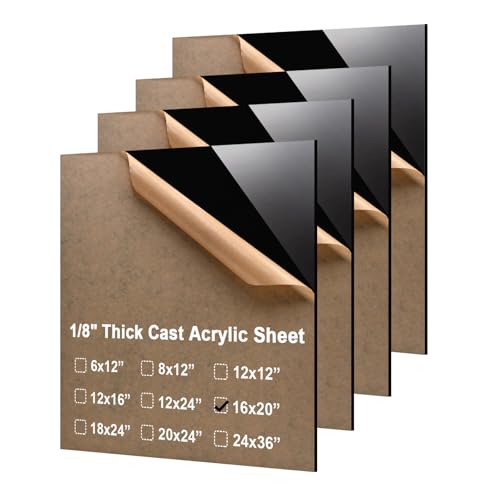 Image of KINLINK 16x20 Plexiglass Sheets 1 /8 inch Thick - 3mm Black Cast Acrylic Sheet, Plastic Board Polycarbonate Sheet for DIY Project, Craft, Table Top, Acrylic Sign and Wedding Invitation 4 Pack