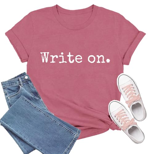 TIEEI Author Shirts for Women Writing T-Shirt Write On Tee Tops Pink