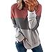 Produktbild qiaoxiahe Pullover Sweatshirt Damen Trikolore Spleißen Streetwear Casual Langarmshirt Lange Rundhals Pulli Bluse Top Oberteile Loses mit Rundhalsausschnitt