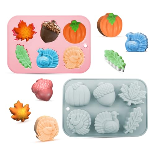 Image of 2-Pack Thanksgiving Treat Molds, 6-Cavity Turkey Pumpkin Acorn Maple Design