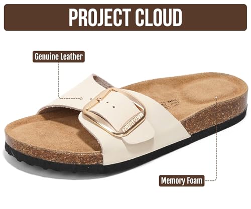 Image of Project Cloud 100% Genuine Leather Sandals Women Dressy Beach Essentials Slides for Women Footwear - Lightweight with Memory Foam Insole Sandals for Women 2026 - Womens Slides