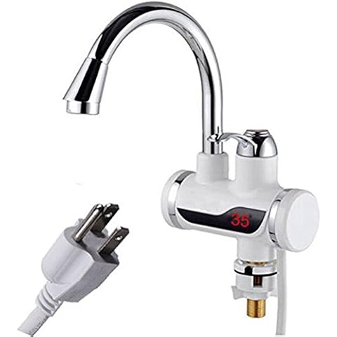 TINTON LIFE Rotatable Bathroom Kitchen Heating Tap Water Faucet 110V Tankless Electric Hot Water Heater Faucet with LED Digital Display (Small Below Inflow) Cover