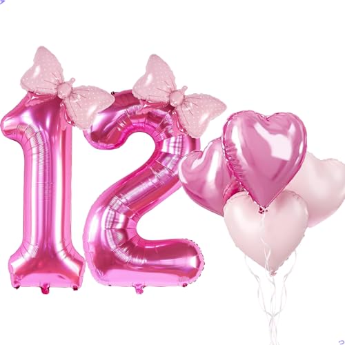 40 Inch Huge Pink 12 21 Birthday Balloon for Girls, Foil Mylar Helium Pink 12 Balloon Number for Girls 12th 21st Birthday Decorations, Party Decorations Celebrations Party Supplies, Favors, Backdrops