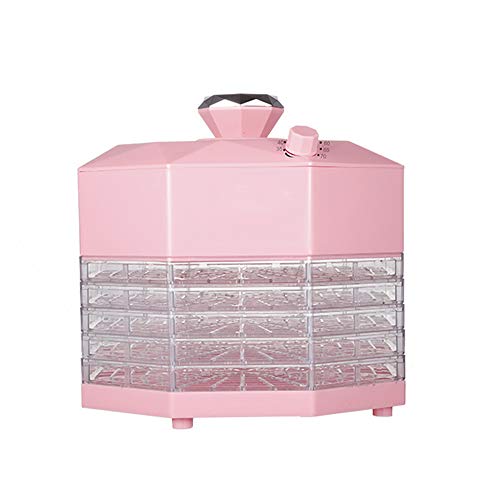 ZXLLAFT Elektrische Dörrautomaten Lebensmittel 5 Tabletts Speisentrockner für Trockenfleisch Kräuter Obst Gemüse Snacks, Einstellbare Temperatur, Rosa,220V