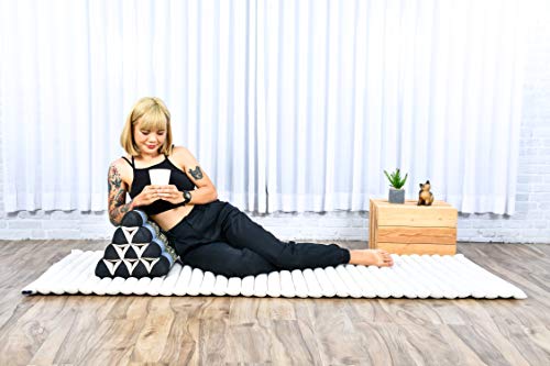 Image of Leewadee Triangle Cushion - Comfortable Backrest for TV or Reading, Incline Pillow for Relaxing Made of Kapok, 20 x 13 x 13 inches, Blue