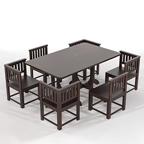 Image of Sheesham Wood 6 Seater Dining Table with 6 Chairs for Living Room Home Office Dining Room Wooden Dininig Set (Walnut Finish)