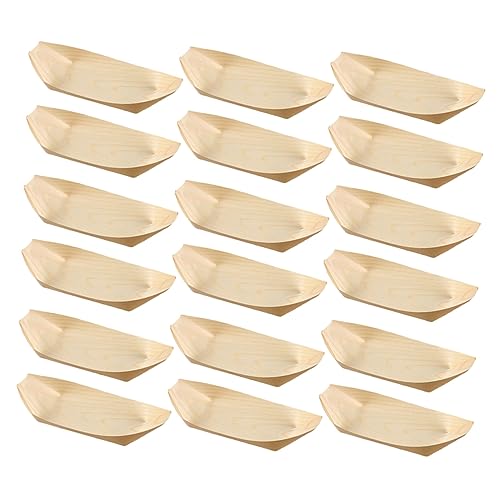 FRCOLOR Sushi Tray in Wooden Boat Shape 150pcs Disposable Wood Plates Natural Snack Bowl for Bbqs Weddings