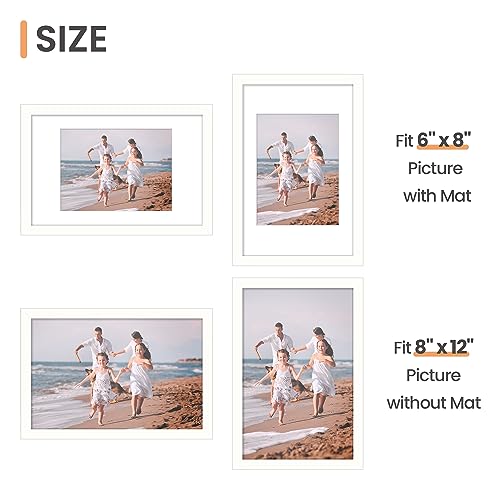 Image of upsimples 8x12 Picture Frame, Display Pictures 6x8 with Mat or 8x12 Without, Wall Hanging Photo Frames, White, 1 Pack