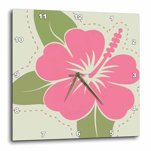 3dRose DPP_44330_1 Pink Hawaiian Flowers on a Light Gray Background Wall Clock, 10 by 10"