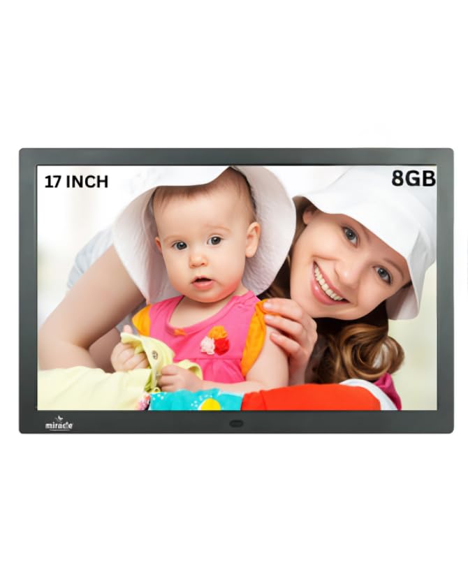 Image of Miracle Digital 17 inch HD Digital Photo Frame with 1280x800 Display, 8GB Storage, 2GB RAM, Slideshow, Video & Music Playback, Calendar, SD /USB /Mini HDMI Support