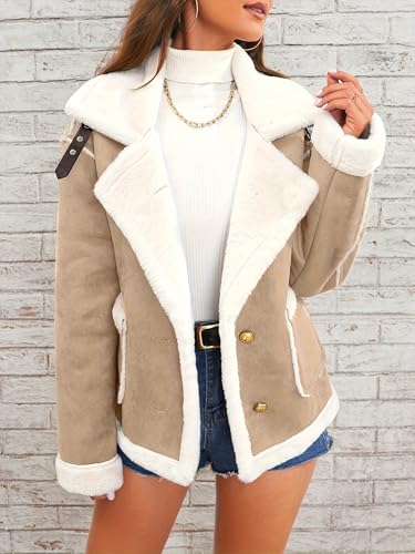 Elegant Fur-Lined Winter Jacket for Women - Solid Color, Lapel Collar with Pockets, Machine Washable2