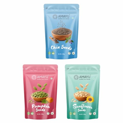 Image of AMAYU Healthy Seeds Combo Pack | Nutrient-Rich Superfoods for Daily Wellness | High in Fiber, Protein & Omega-3 | Premium Natural Seeds for Everyday Nutrition | 200g Each (Chia, Pumpkin & sunflower seeds)