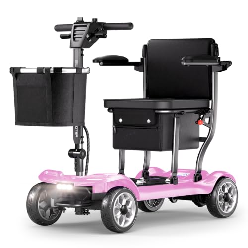 Image of 43lb Lightweight Mobility Scooter for Seniors - Airline & Cruise Approved | Foldable Portable Travel Motorized Scooters for Adults Elderly 4 Wheel with Removable Battery, 24.8MI, 300lb Capacity, Pink