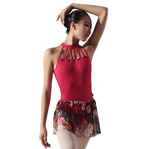 117145404 Ballet Dance Printed Chiffon Wrap Skirt (Black, M)