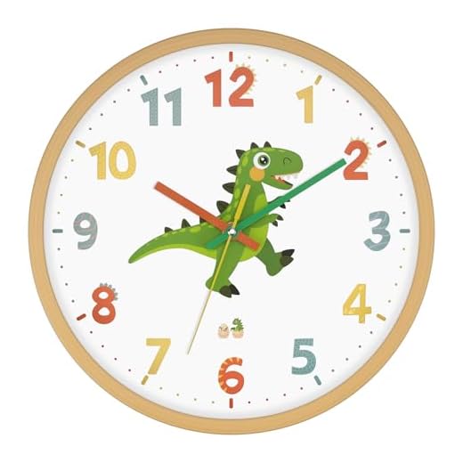 Dinosaur Wall Clock for Kids Bedrooms 12 Inch Silent Non-Ticking Battery Operated Analog Clocks Kids Wall Clock for Classrooms, Kids Bedrooms, Playrooms and Nursery for Toddler Children