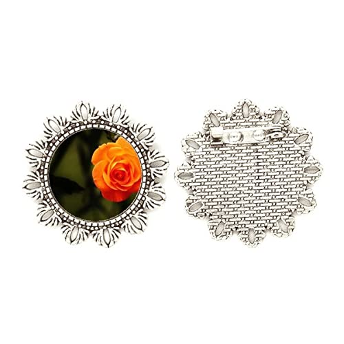 Broche de plata con flor verde oscuro y naranja talla m