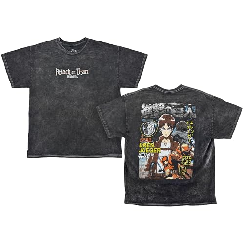 Ripple Junction Attack on Titan Eren Mangazine Cover Men's Graphic T-Shirt Mineral Wash Black X-Large
