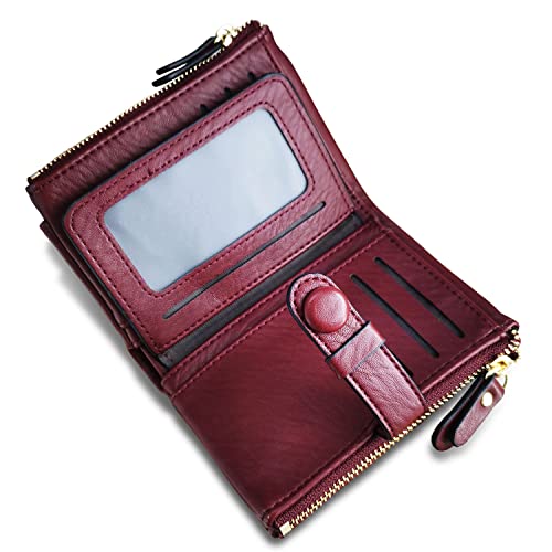 AOXONEL Women's Wallets Leather Wallets for Women Rfid Small Ladies Wallet Billfolds for Women,Trifold Mini Wallets for Women with Double Zipper Coin Pocket (Red)