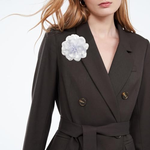 Image of Dainty Fabric Rose & Camellia Flower Oversized Brooch Pins & Hair Clip - Large Lapel Pin, 4.3in /7.5in