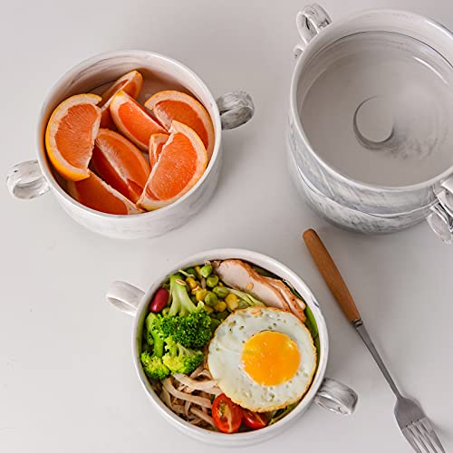 Yundu 26 Ounces Grey Marble Porcelain Bowls With Handles, French Onion Soup Bowls, Microwave And Oven Safe Bowls - Stackable Handled Bowls Set Of 4 #TOP4