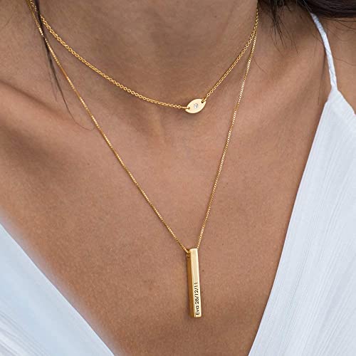 Myka - Custom Your Own -Gp- Myka 3D Bar Necklace-Engraved Inspirational Mantra Jewelry Gold Plating #TOP1