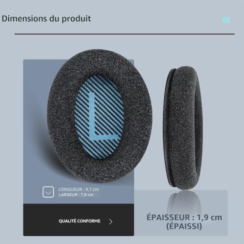 Wzsipod Fabric Comfort Coussinets d'oreille de Remplacement en Tissu pour Bose QuietComfort 35 / QC35II – Compatible avec QC45 QC35 QC25 QC15 QC2 AE2 AE2i AE2w SoundLink & SoundTrue – vue 5