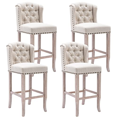 DUOMAY-Classic-Tufted-30-Inch-Bar-Stools-Set-of-4-Linen-Upholstered-Counter-Chairs-with-Back-Armless-Barstools-Breakfast-Stools-WSolid-Wood-Legs-for-Kitchen-Island-Lounge-Pub-Bar-Beige DUOMAY Classic Tufted 30 Inch Bar Stools Set of 4 Linen Upholstered Counter Chairs with Back Armless Barstools Breakfast Stools WSolid Wood Legs for Kitchen Island Lounge Pub Bar Beige