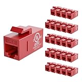 VCE UL-Listed CAT6 Keystone Coupler 25-Pack, Ethernet Coupler Female to Female, RJ45 Coupler for CAT6/CAT5e/CAT5, Keystone Jack, Red