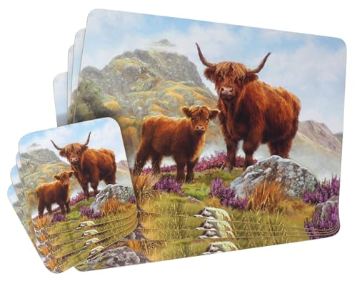 Highland Cow Dinner Matching Placemats & Coasters - Set of 4