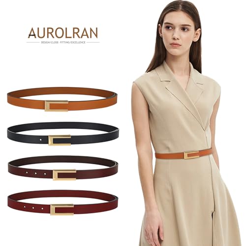 Image of Women's Fashion Classic Metal Buckle Leather Belt with Jeans Dress