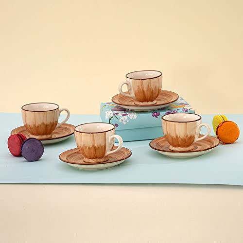 Image of Wakefit Premium Tea Cup & Saucer | Set of 4 | 150 ml | Eco-Friendly Stoneware Ceramic | Toxin Free | BPA and led Free | Microwave & Dishwasher Safe | Ideal for Gifting | Ivory,Cream | Ivory Touch