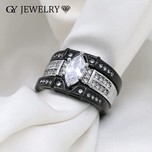 His and Hers Wedding Ring Sets Couples Matching Rings Black Women's Black Cubic Zirconia Wedding Engagement Ring Bridal Sets & Men's Tungsten Carbide Wedding Band3