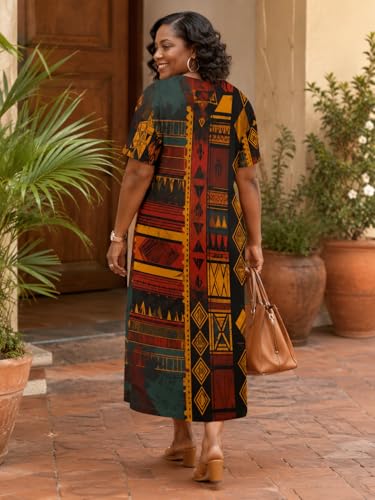 Image of SUZONANA Plus Size Dresses for Curvy Women African Print American Dress Summer Outfits Casual Loose with Pocket