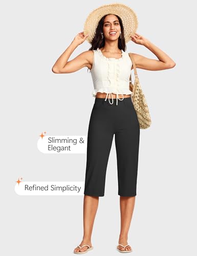 Image of ISEEGZ 14'' /18 inch Capri Pants for Women Dressy Stretch Pull On Womens Capris with Pockets Petite Summer Office Work Casual