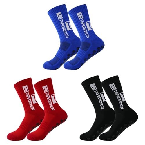 YOYEAH - YOYEAH 3 paires de chaussettes grip football - Chaussettes de football antidérapantes pour enfants garçons et hommes : chaussettes de football antidérapantes pour football, basket-ball, course à pied