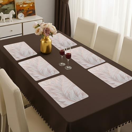Image of Yellow Weaves 1 Pc PVC Table Placemats, Dining Table Mat, Stain Resistant, Anti-Skid, Waterproof, Washable, Dining, Kitchen, Restaurant Table Set Easy to Clean, Durable (Feather Rose Gold)