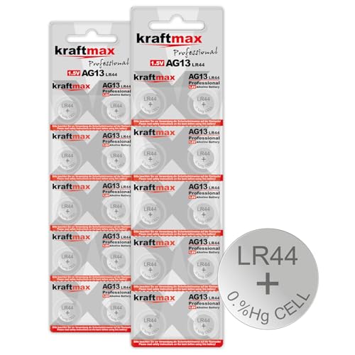 Piles bouton LR44 AG13 Kraftmax haute performance 1,5V à tension stable pour montre de précision